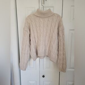 Pink Rose Cable Knit Turtleneck Sweater